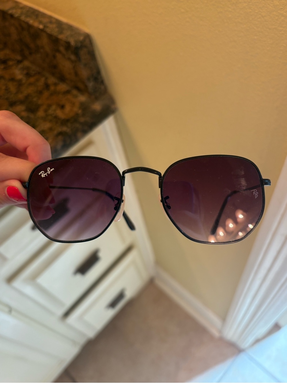 Ray-Ban Black Frame Sunglasses with Purple Gradient Lenses